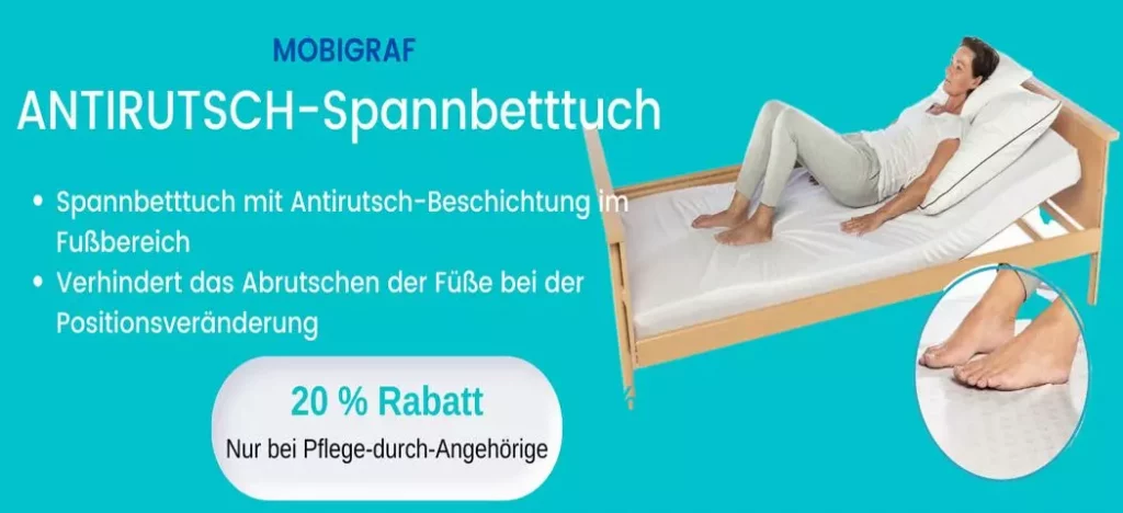 Antirutsch-Spannbetttuch verhindert das Abrutschen im Bett wenn dieses hochgestellt ist.